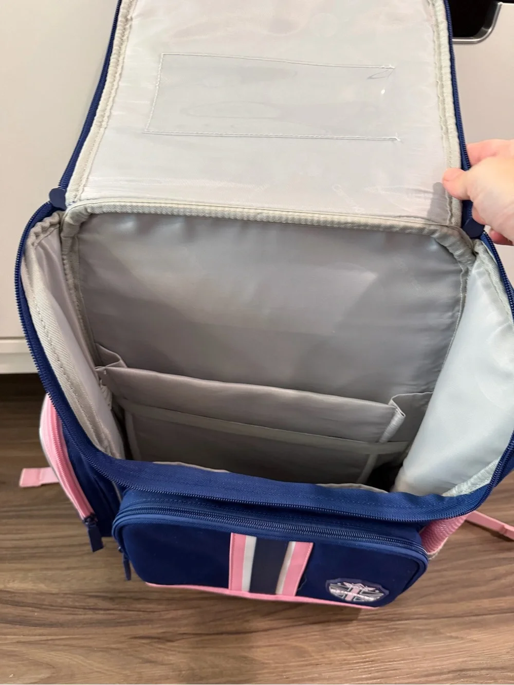 Girls Navy and Pink Bow School Backpack hard shell